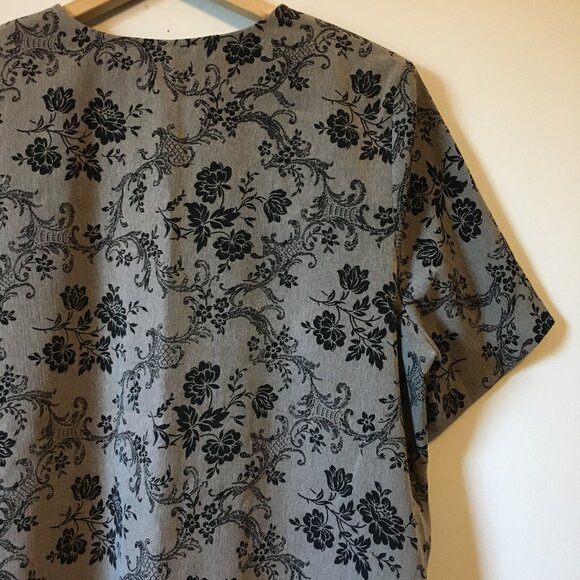 Vintage Penningtons Wallpaper Damask Print Short Sleeve Button Down Top - Picture 7 of 16